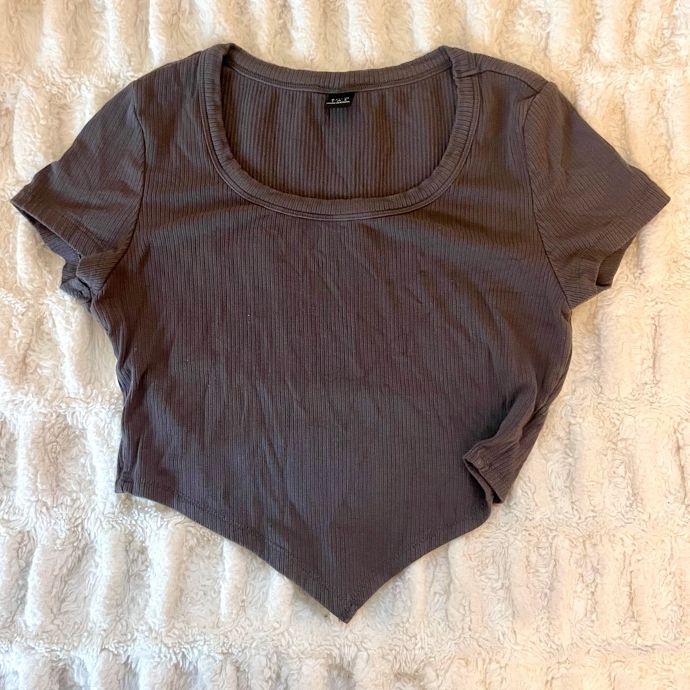 SHEIN Gray Asymmetrical Crop T-Shirt